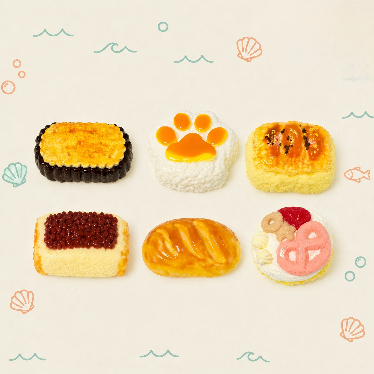 Food Series B | Cookie, Chocolate, Cat Paw & Rice Ball Squishy Toy, Cute Stress Relief and Relaxation Toy